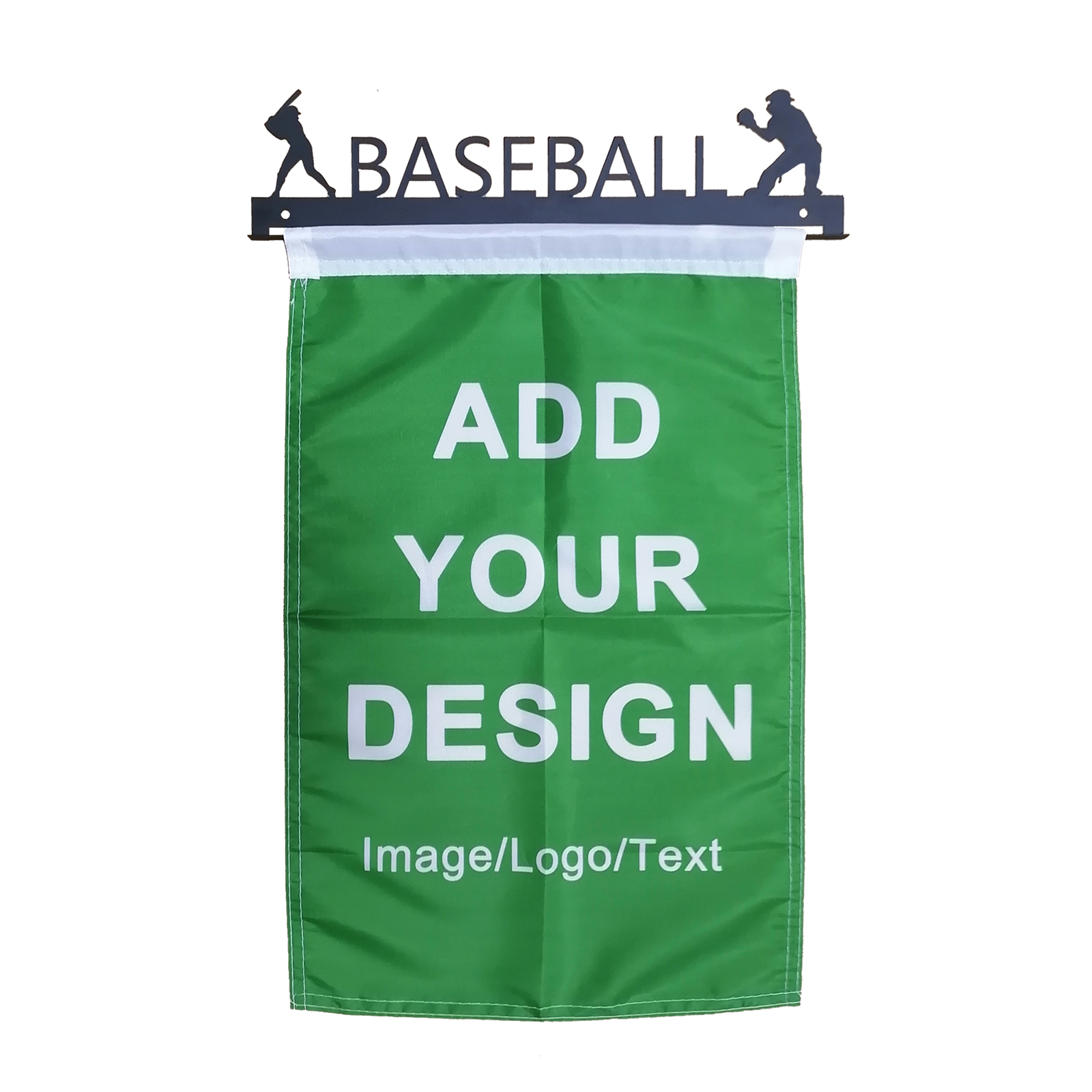 Personalised Flag Custom Banner with Baseball Wrought Iron Flag Stand Wall Hanger