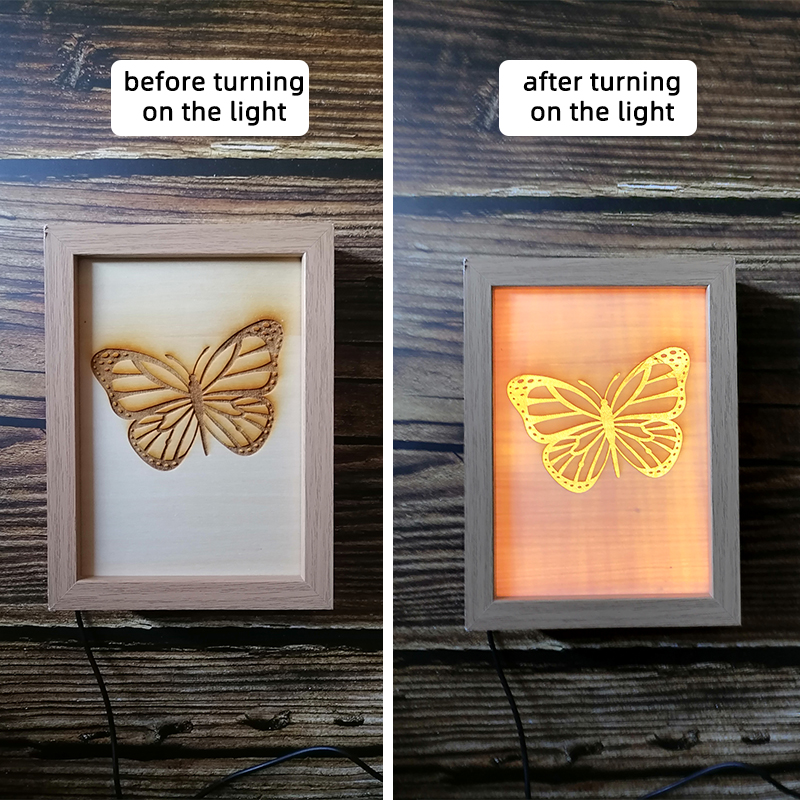 Maomitu Butterfly Wood Carving, Photo Frame with Carved Wood Board