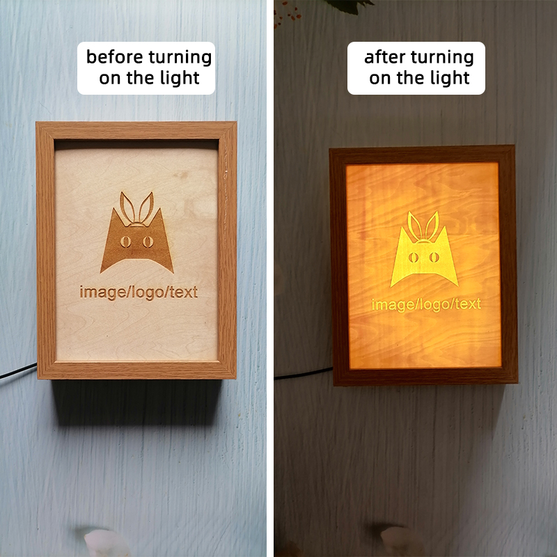Custom Brightable Photo Frame Carved with Light Engraved Wood Board Unique Painting Gift