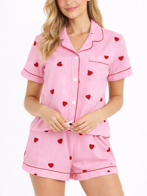 Women's Valentine Heart Striped Pajama Set (Buy 2 Free Shipping)
