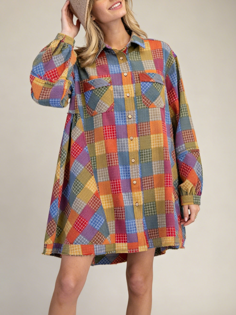 Women's  Colorful Long Sleeve Shirt Dress (Buy 2 Free Shipping)