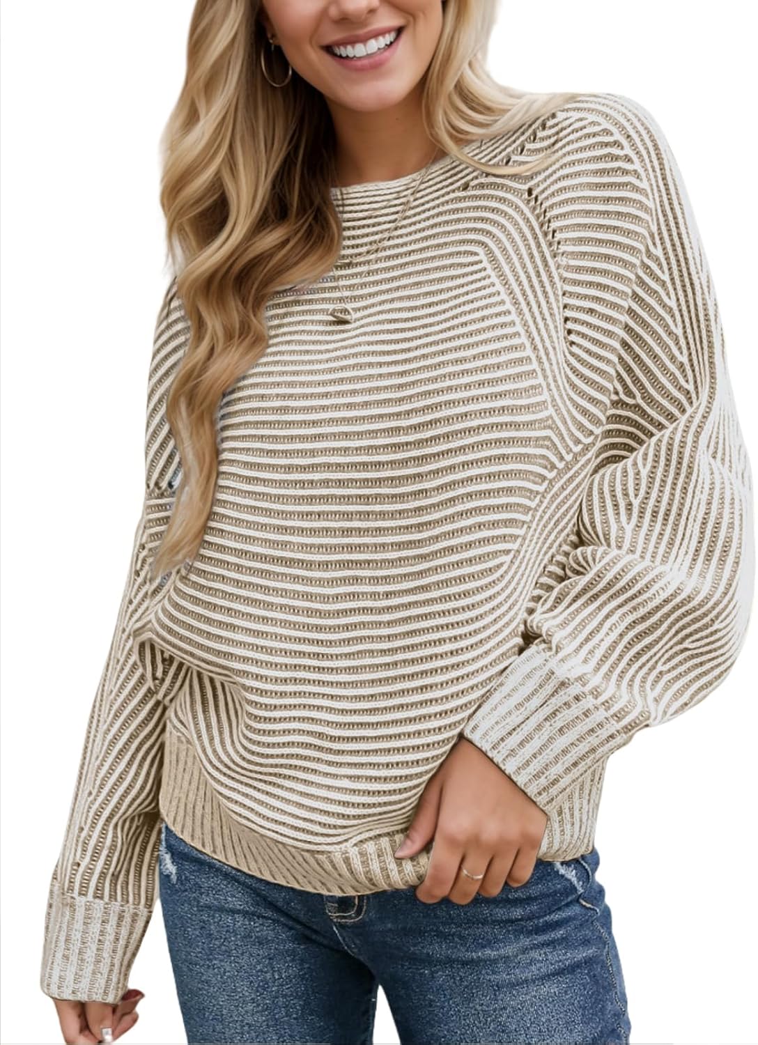 🙌🏻Women's Knit Striped Batwing Trendy Oversized Pullover (Buy 2 Free Shipping)