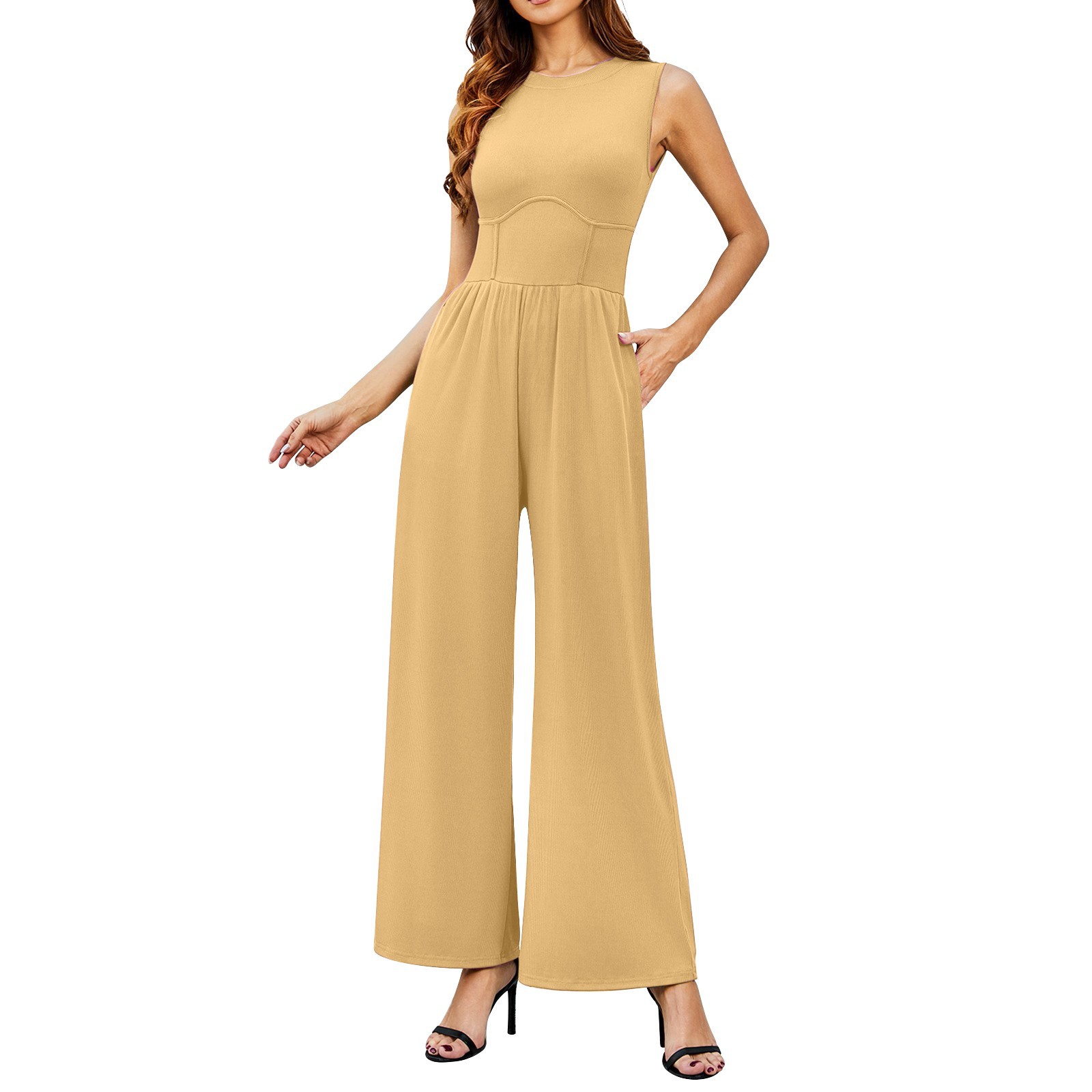 2024 New Solid Sleeveless Wide Leg Jumpsuit（Buy 2 Free Shipping)