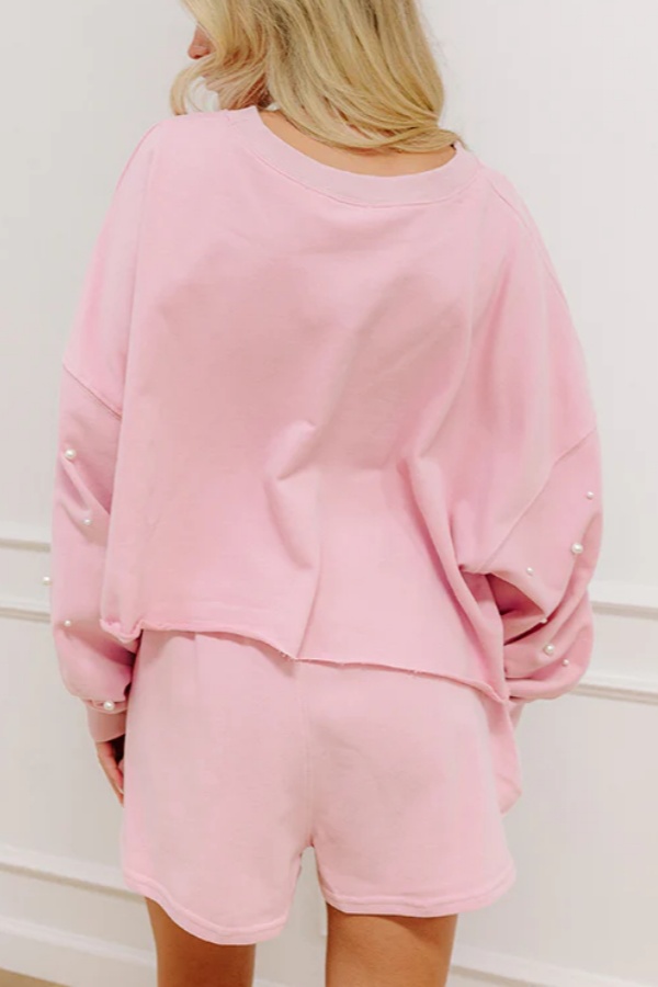 ✨Women's Pearl Embellished Long Sleeve Crop Sweatshirt Skirt Two-Piece Set (Buy 2 Free Shipping)