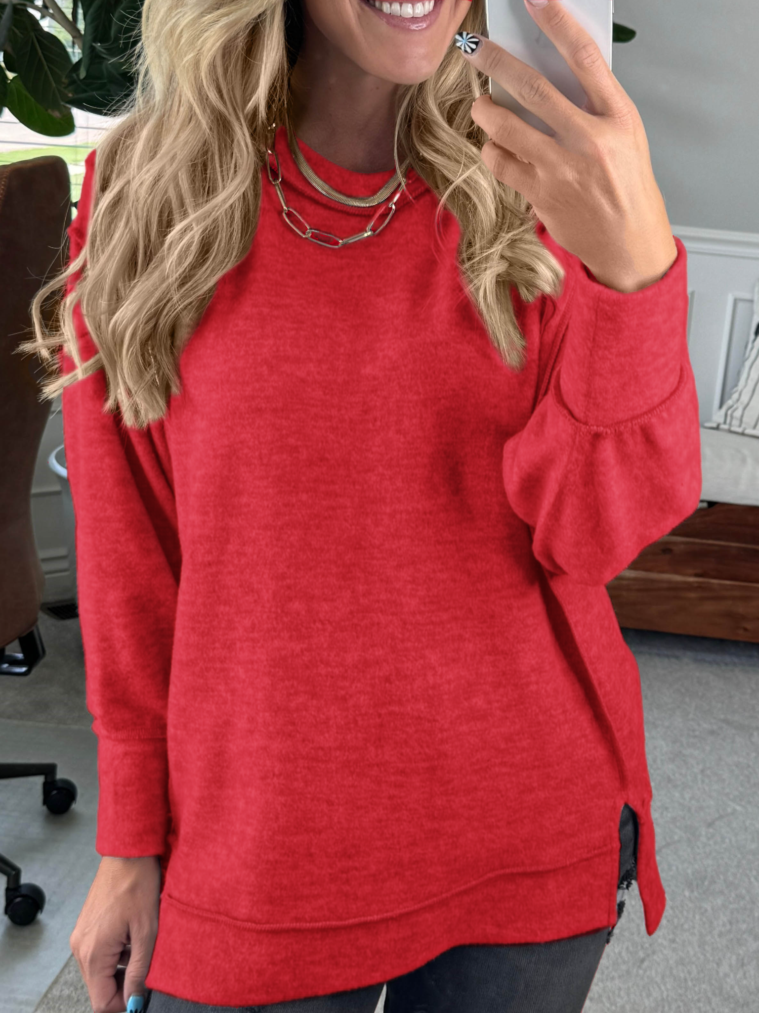 Brushed Finish High Low Side Slit Pullover (Buy 2 Free Shipping)