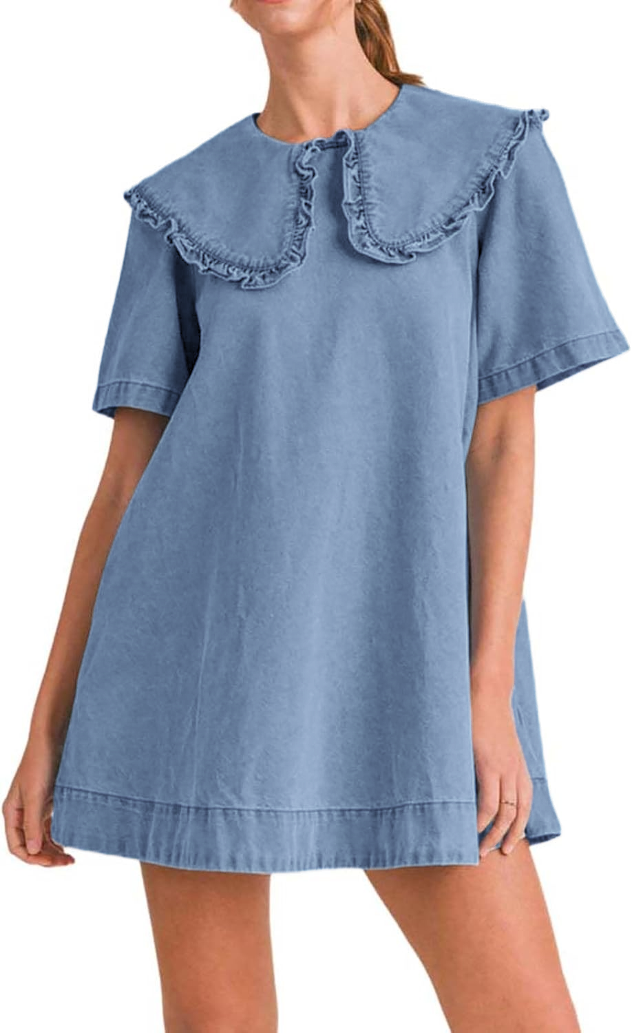 Women's Casual Ruffle Lapel Babydoll Denim Dress (Buy 2 Free Shipping)