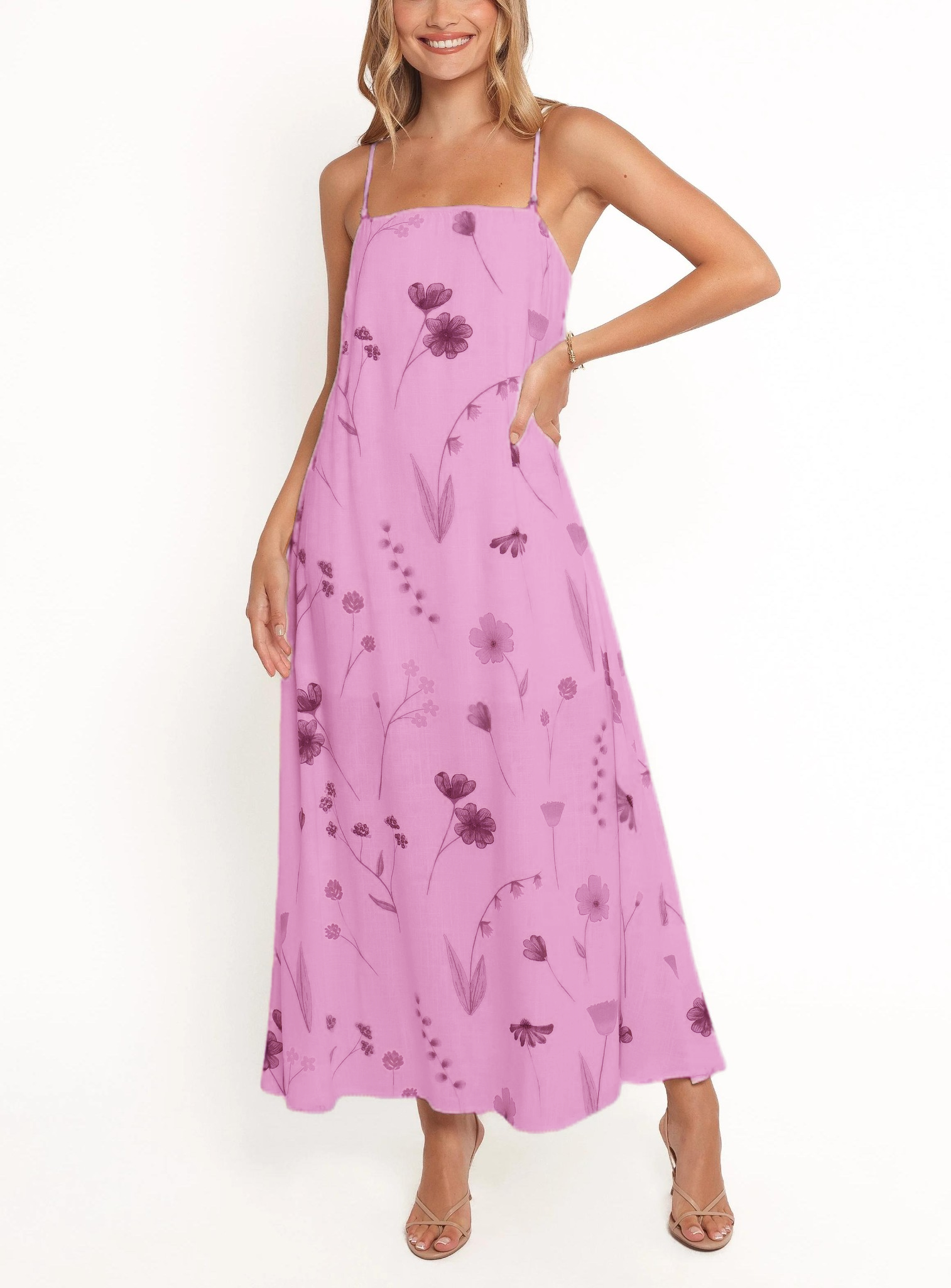 Women's Summer Floral Print Sleeveless Spaghetti Strap Maxi Dress(Buy 2 Free Shipping)
