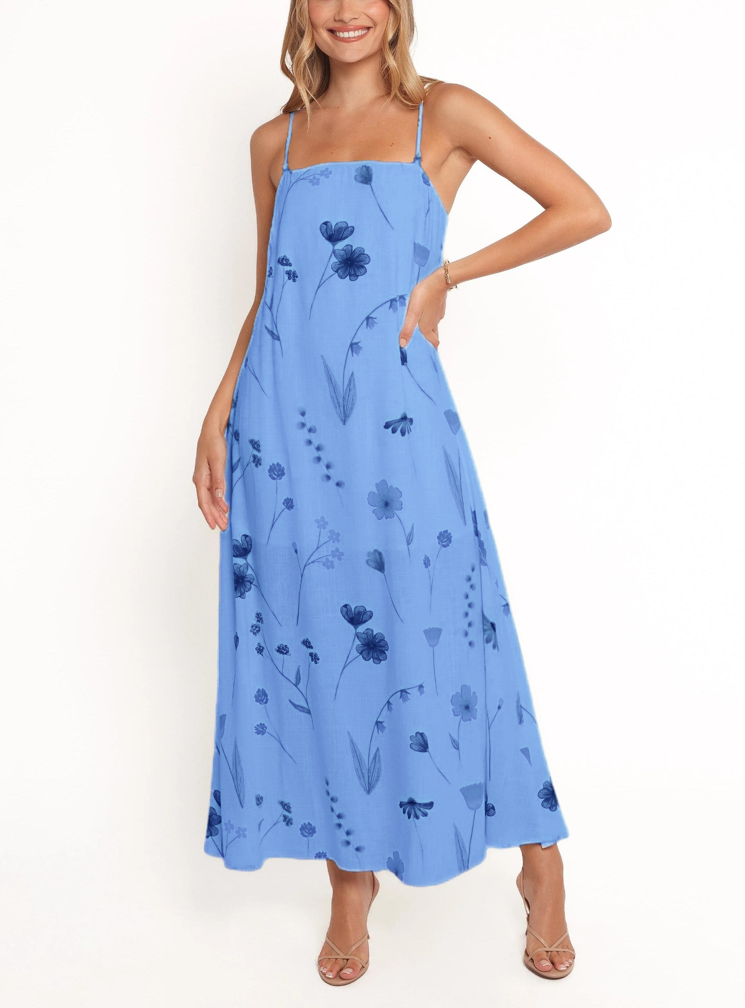 Women's Summer Floral Print Sleeveless Spaghetti Strap Maxi Dress(Buy 2 Free Shipping)