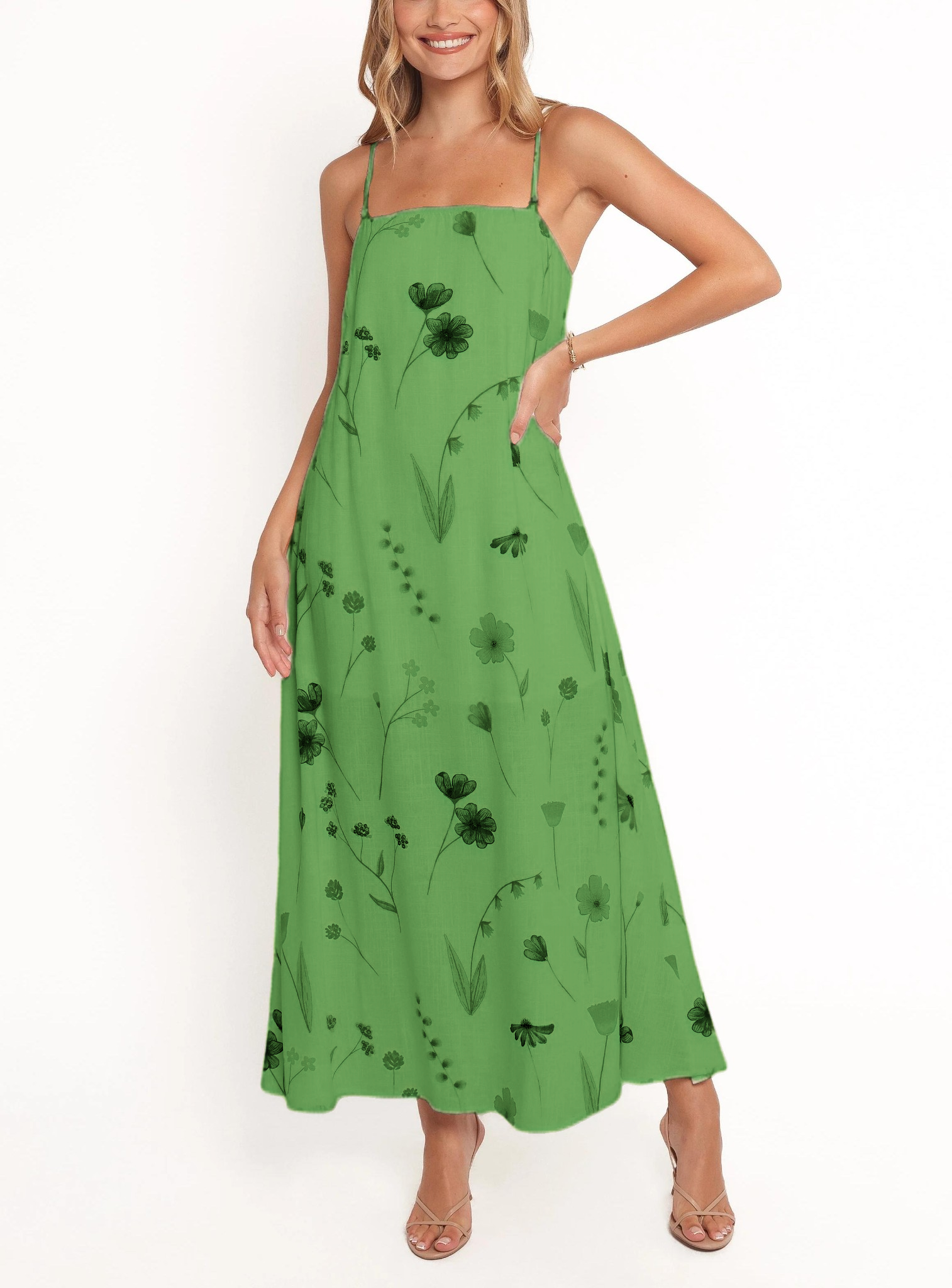 Women's Summer Floral Print Sleeveless Spaghetti Strap Maxi Dress(Buy 2 Free Shipping)