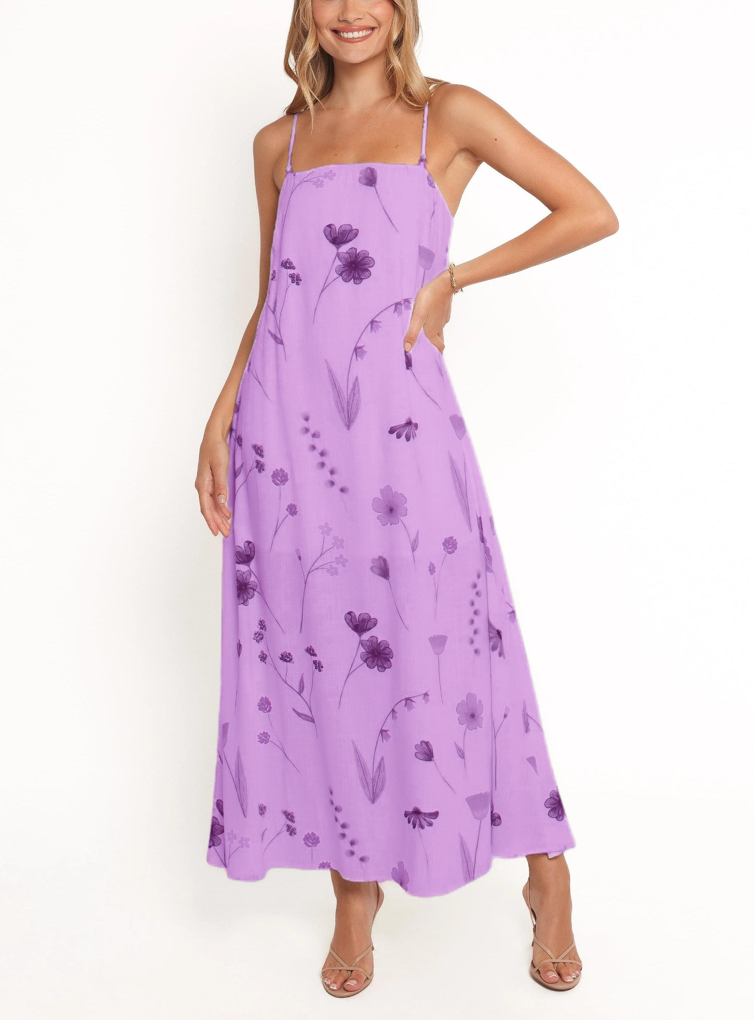 Women's Summer Floral Print Sleeveless Spaghetti Strap Maxi Dress(Buy 2 Free Shipping)