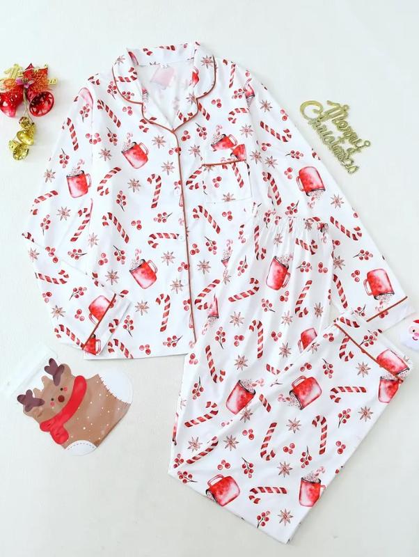 Christmas Candy Coffee Print Pajama Set (Buy 2 Free Shipping)