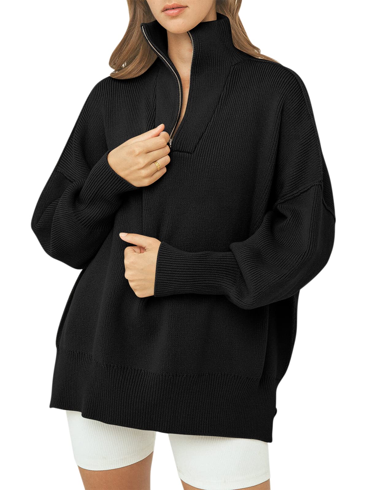 Women's Oversized Quarter Zip Sweater Pullover