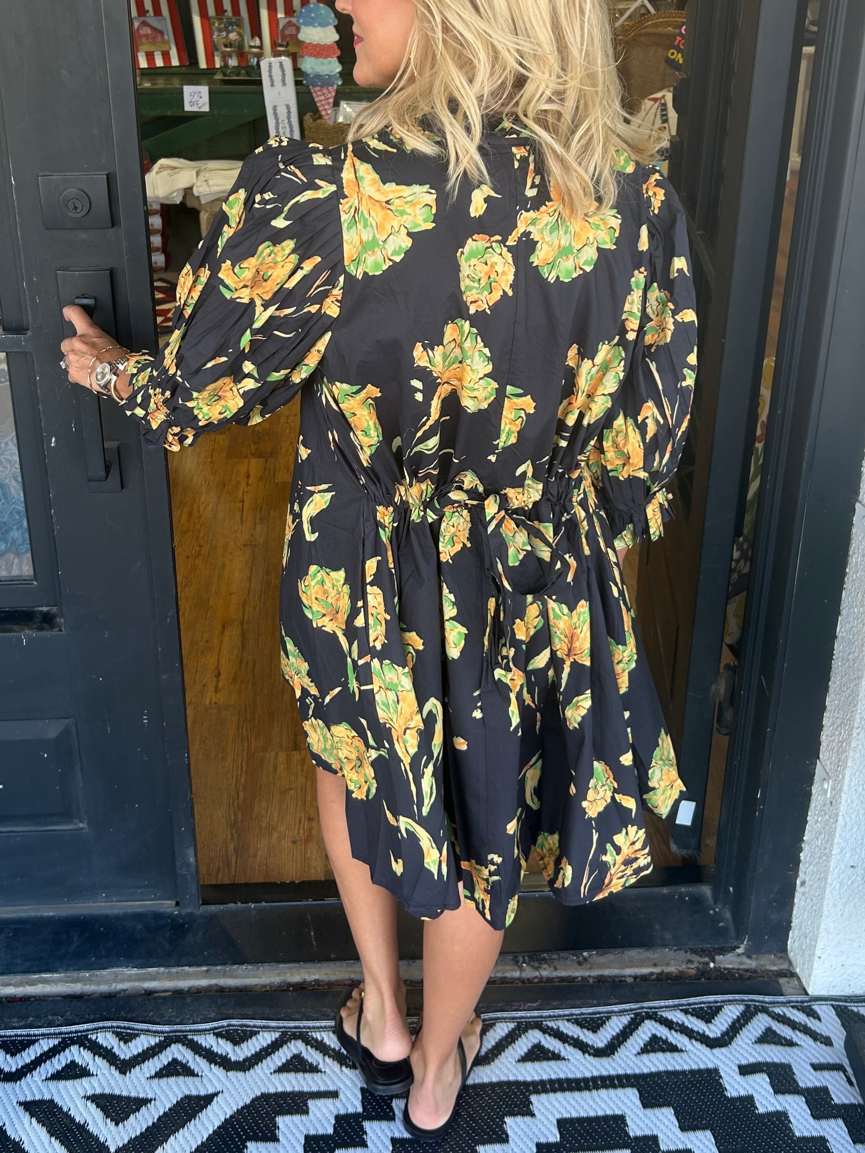  Women's Floral Puff Sleeve Pleated Dress (Buy 2 Free Shipping)