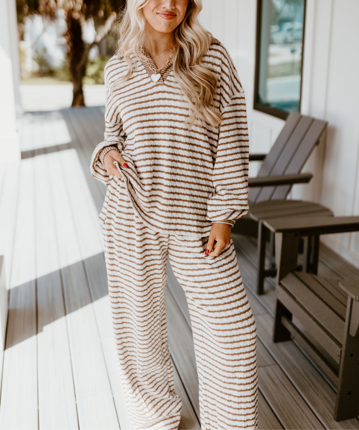 Women’s Striped Knit Sweater Wide-Leg Pants Set(Buy 2 Free Shipping)