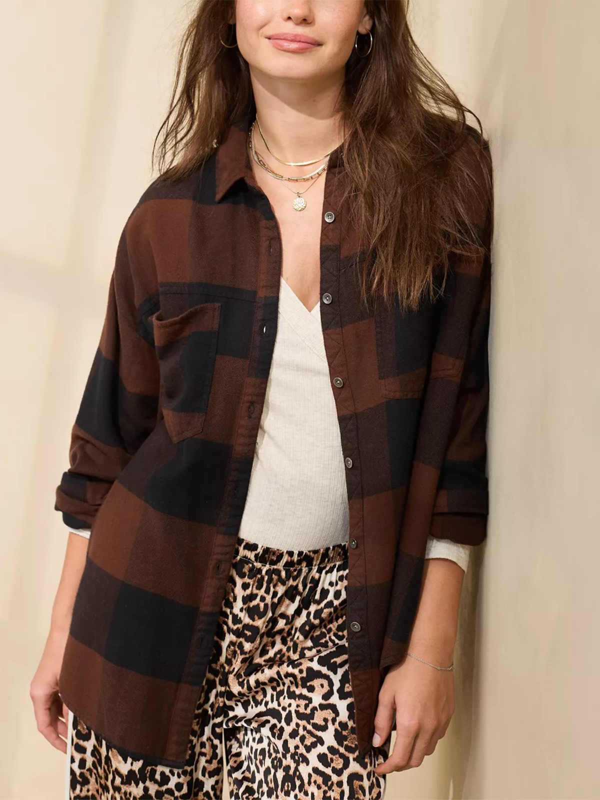 Oversized Long-Sleeved Plaid Flannel Shirt[Buy 2 Free Shipping]