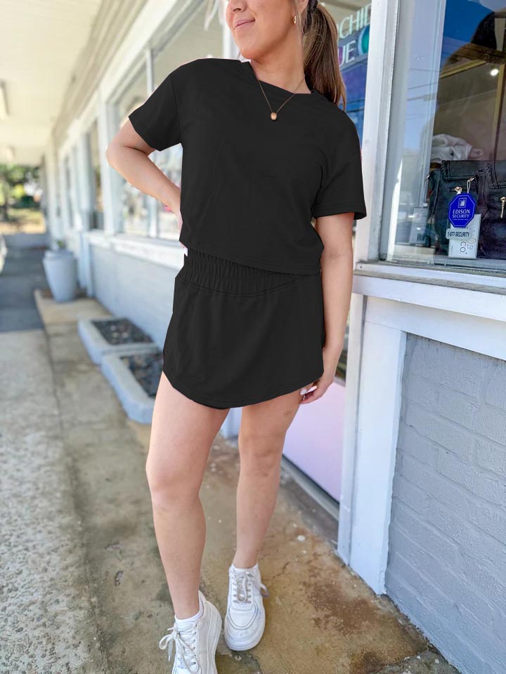 Women's Casual Solid Color T-Shirt and Skort 2Pcs Set(Buy 2 Free Shipping)