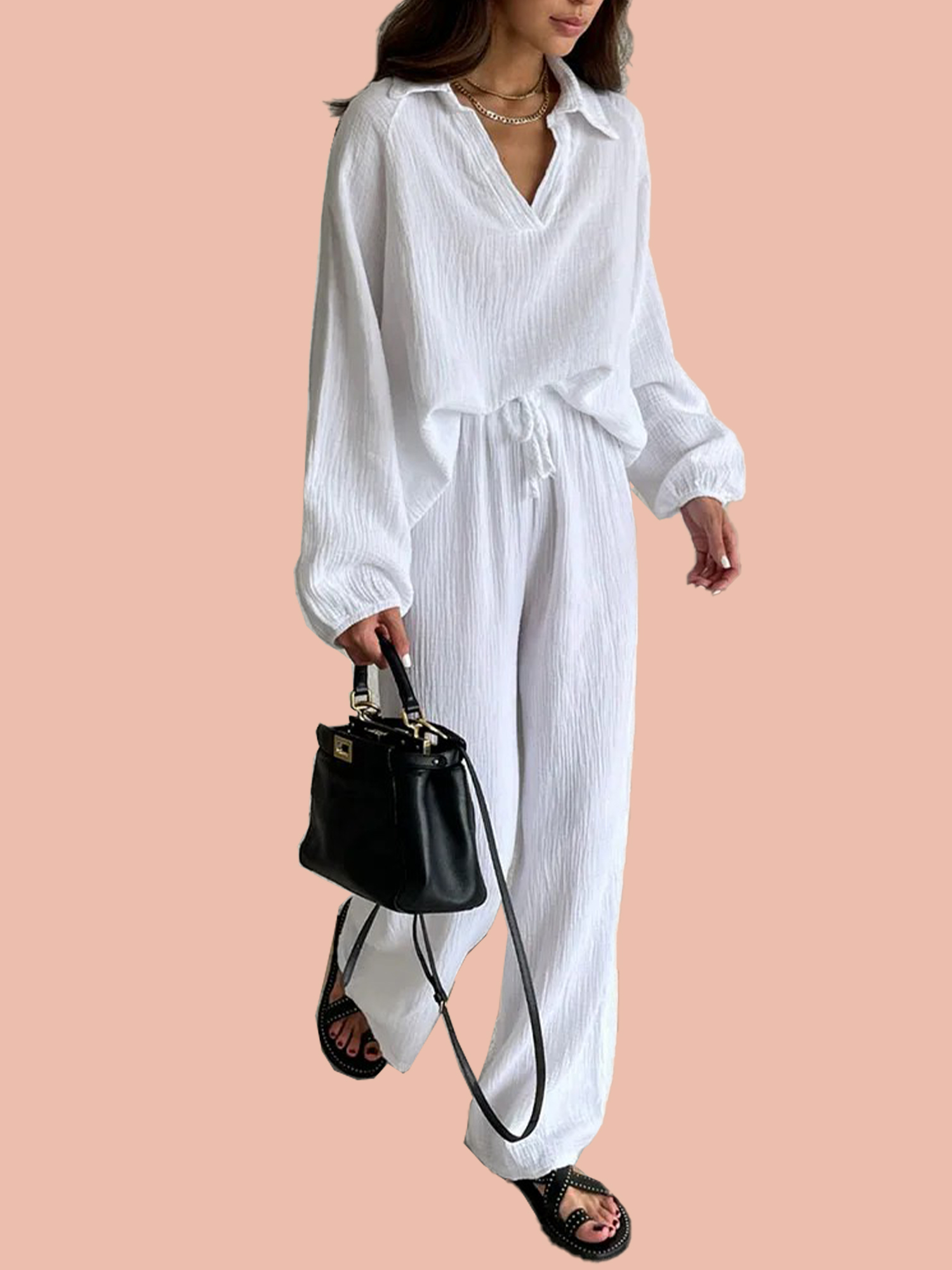 Autumn Simple V-Neck Casual Two-piece Set (Buy 2 Free Shipping)