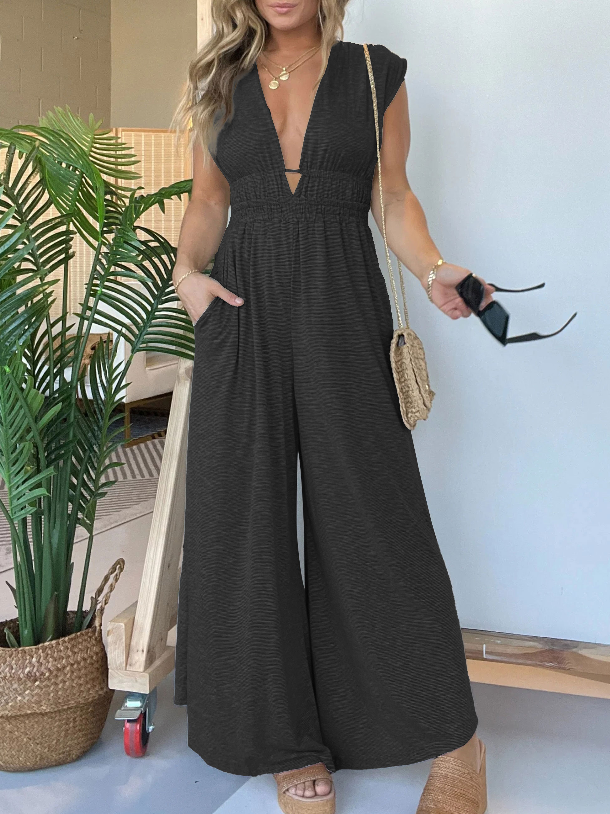 Deep V Hi Lo Hem Jumpsuit (Buy 2 Free Shipping)