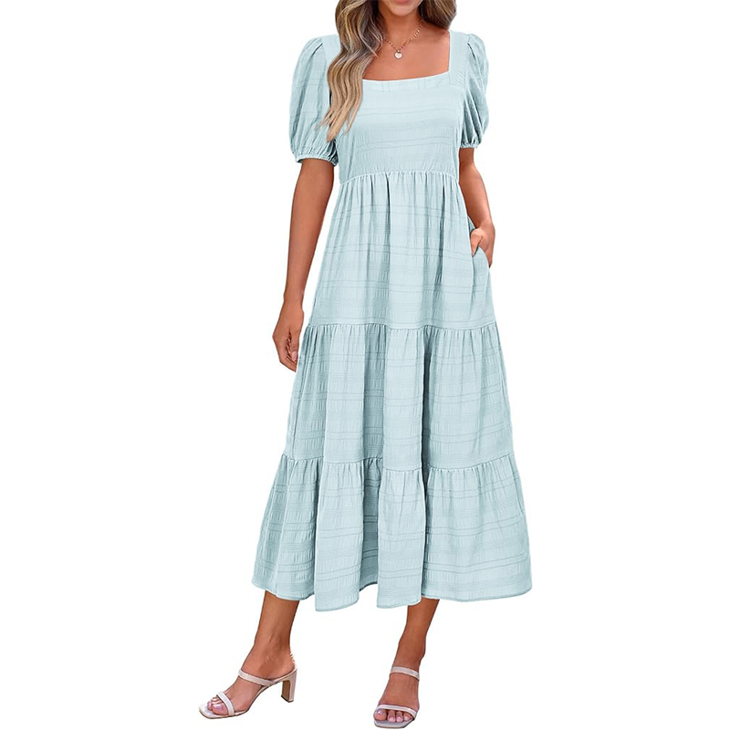Puff Sleeve Smocked Flowy  Midi Dress (Buy 2 Free Shipping)