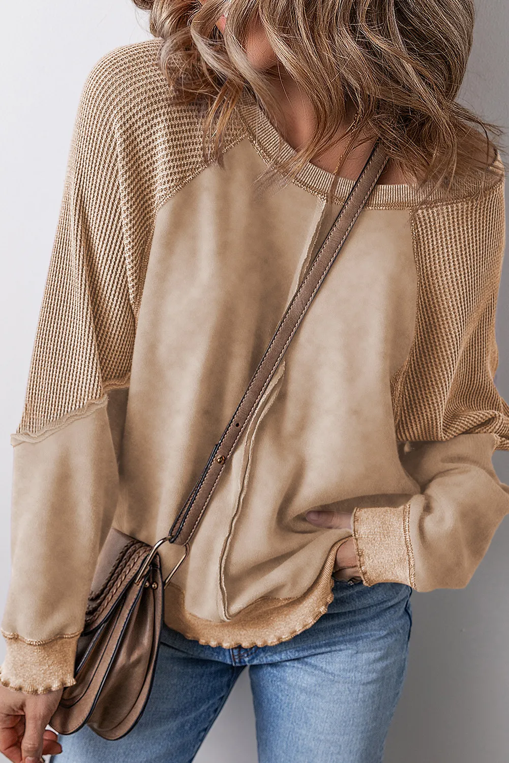 Women's  Reverse Seam Fashion Waffle Knit Sweatshirt (Buy 2 Free Shipping)
