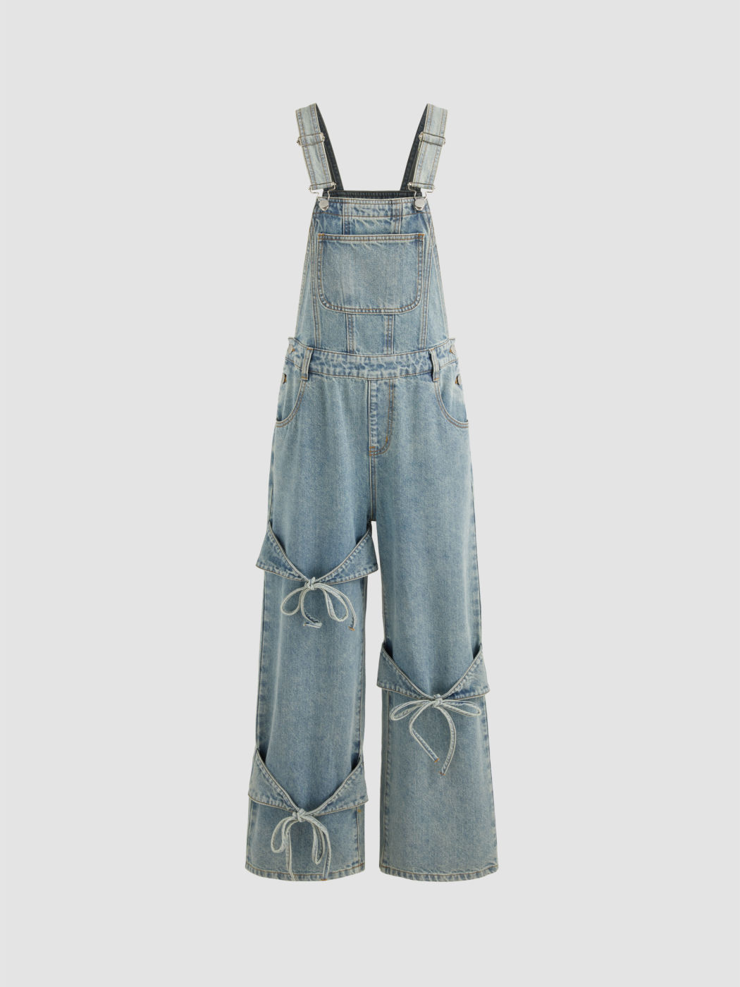 🎀Denim Bowknot Buckle Up Pocket Wide Leg Jumpsuit(Buy 2 Free Shipping)