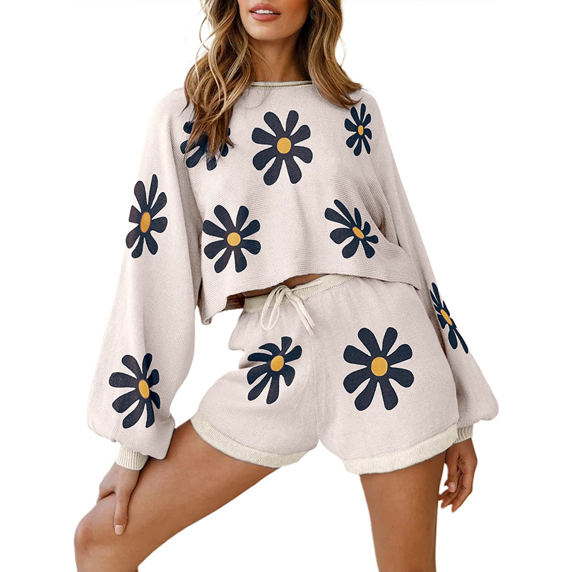Women's Home Floral Knitted Pajama Set