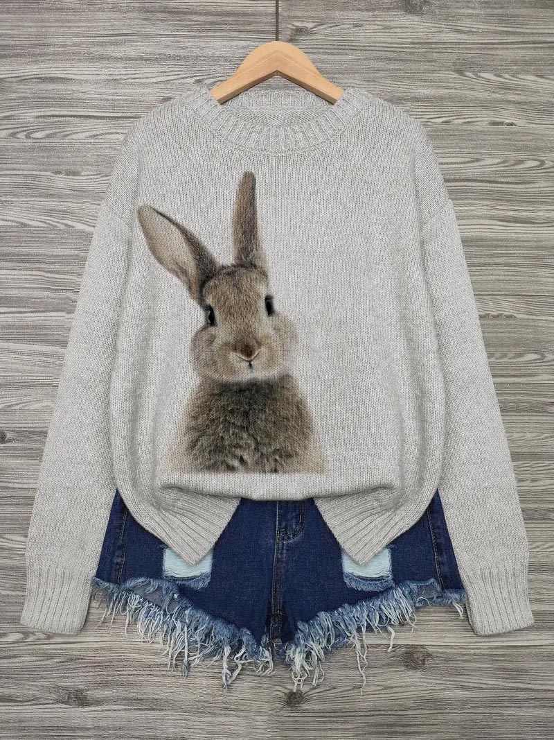 Bunny Print Casual Crewneck Sweater(Buy 2 Free Shipping)