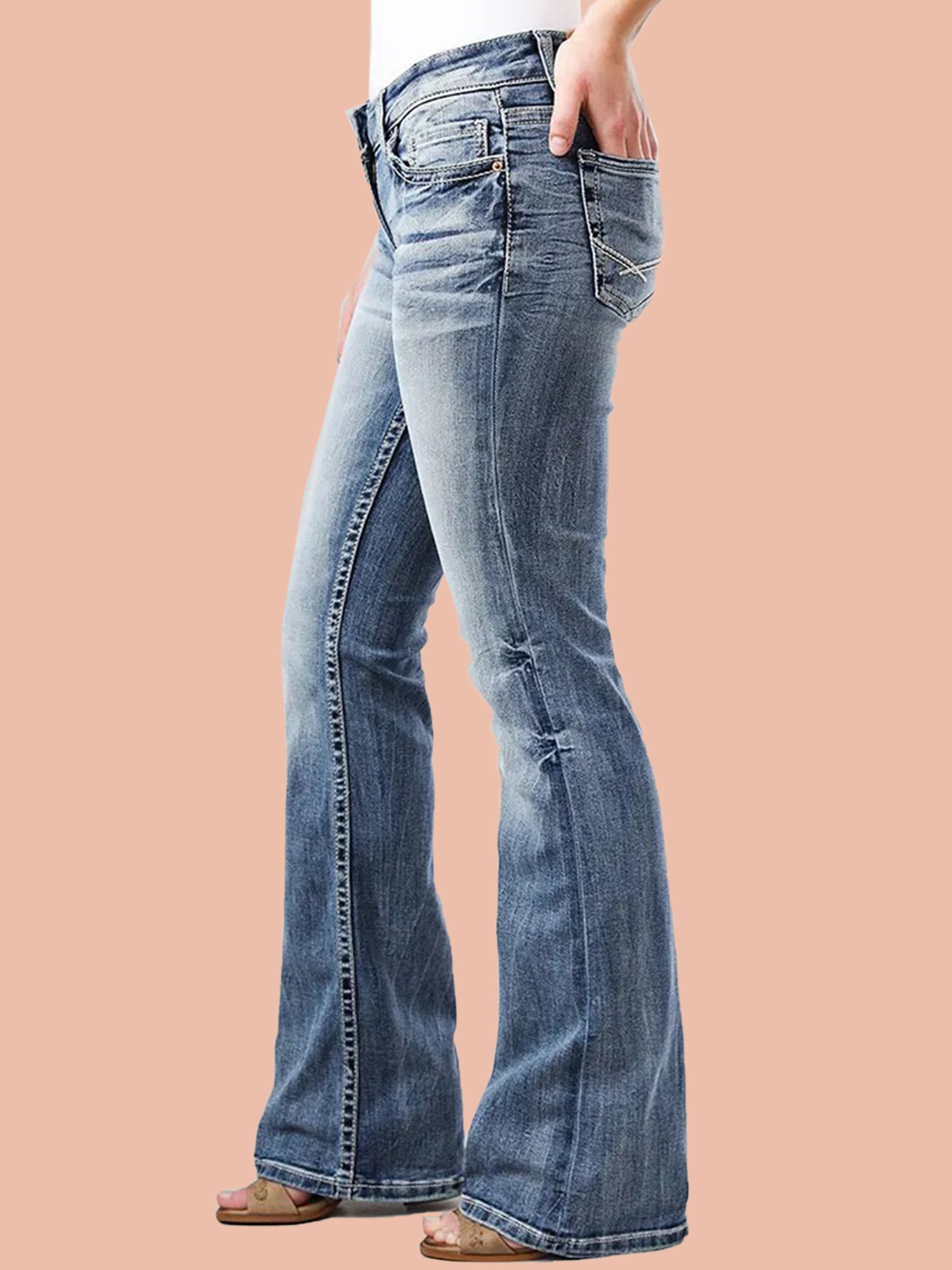 90s Vintage Embroidery Pocket Low Waist Jeans