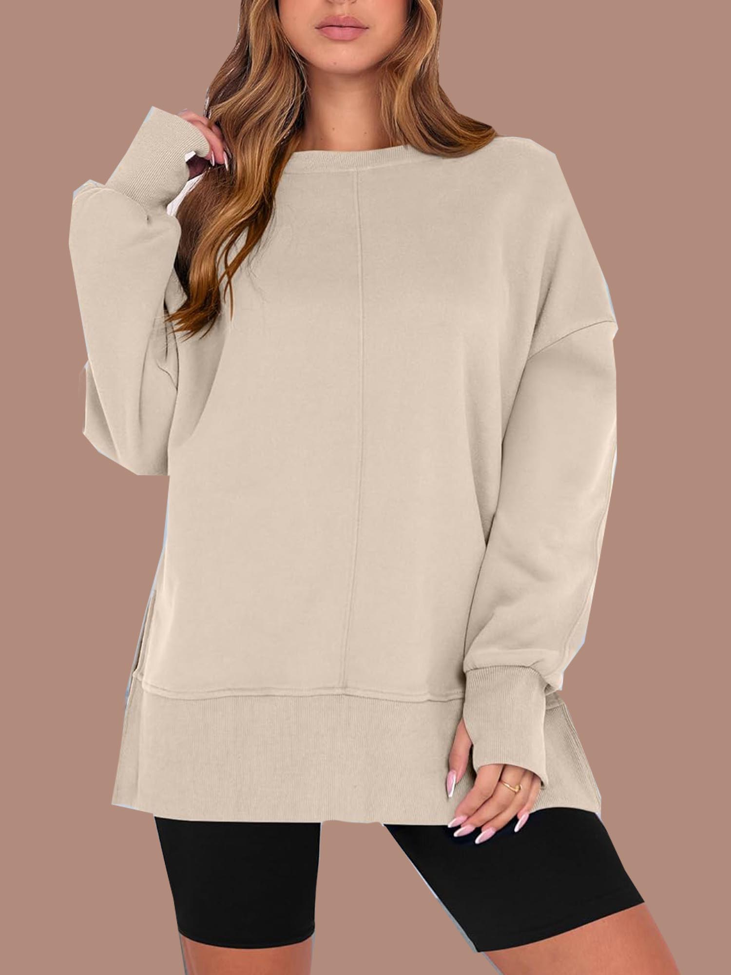 Women's Oversized Thumbhole Long Sleeve Side Slit Sweatshirt (Buy 2 Free Shipping)  