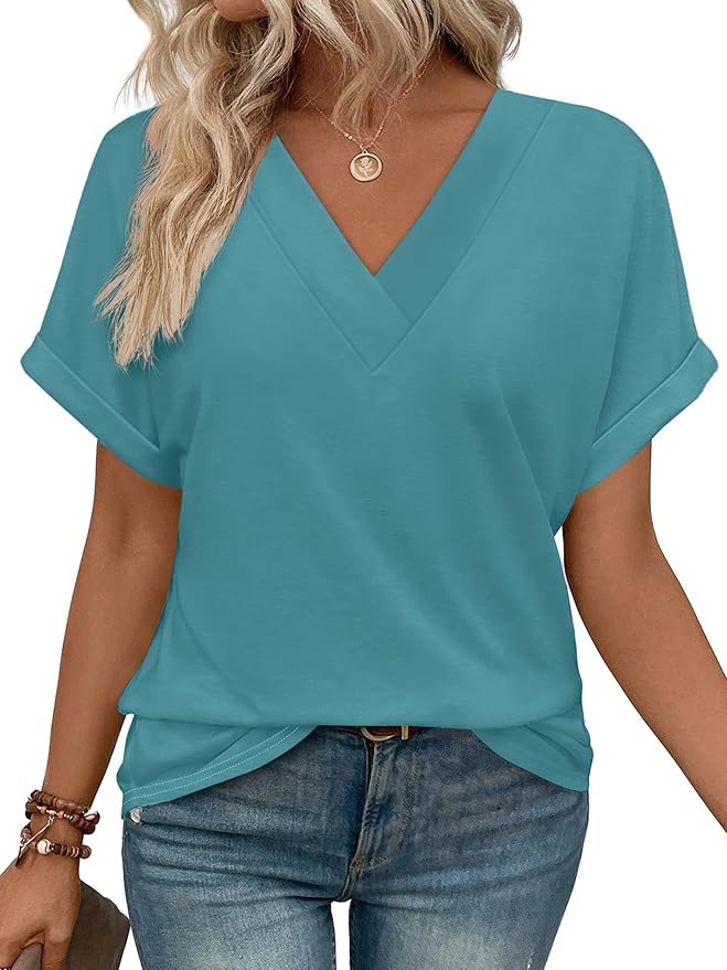 Women's Summer V Neck Short Sleeve Basic T Shirt (Buy 3 Free Shipping)