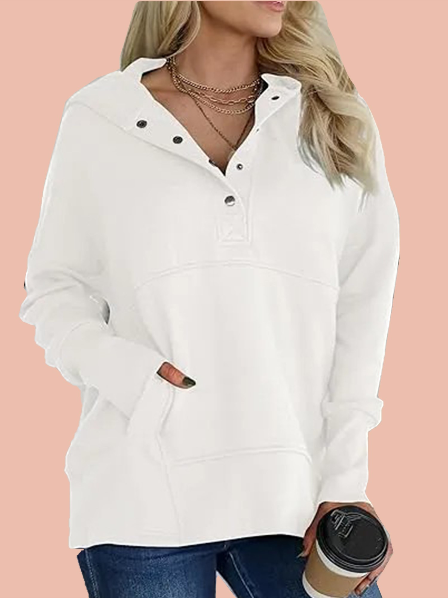 Women's Oversized Half Button Hoodie (Buy 2 Free Shipping) 