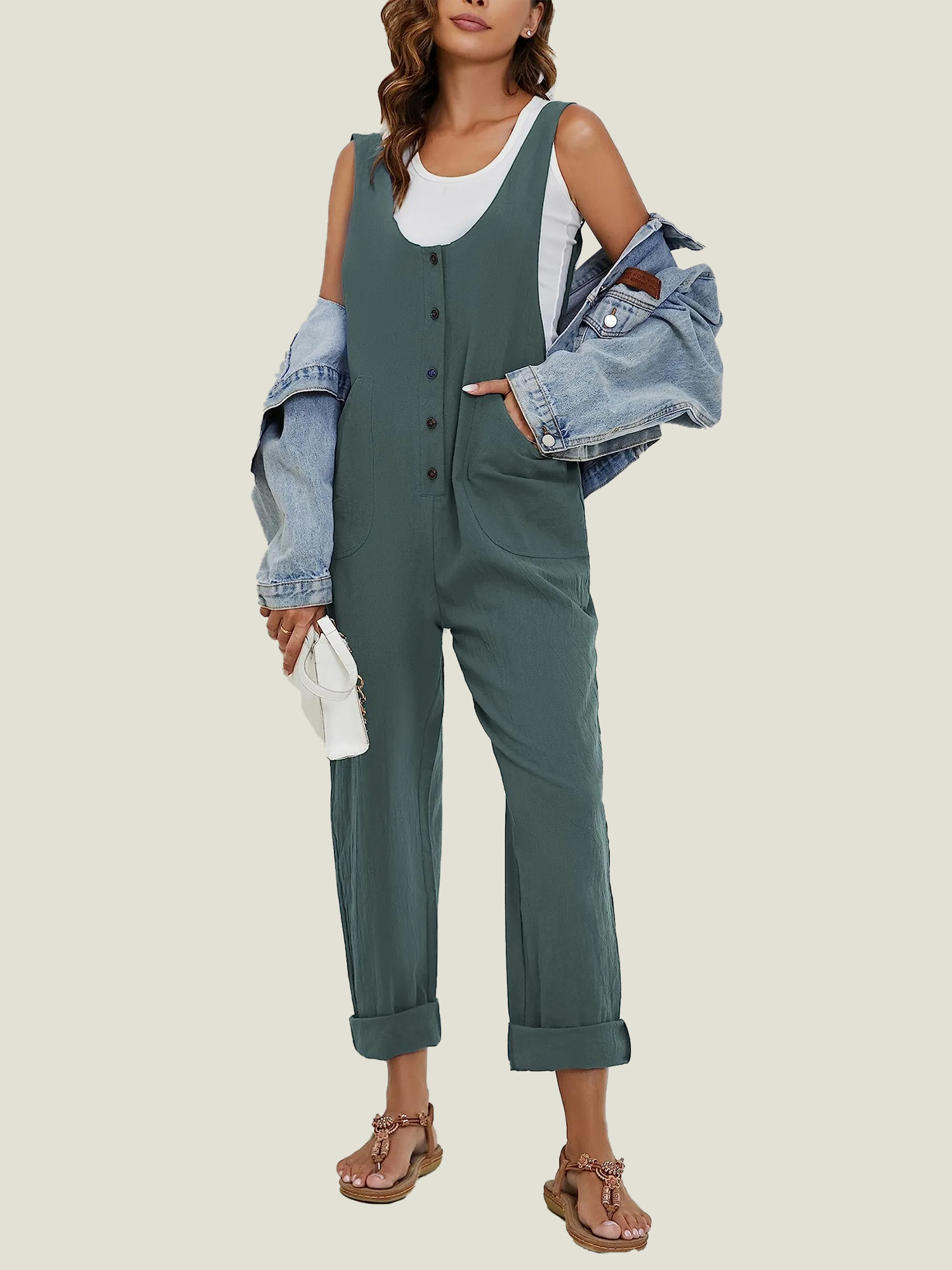 Women's Adjustable Straps Button Up Jumpsuit (Buy 2 Free Shipping)