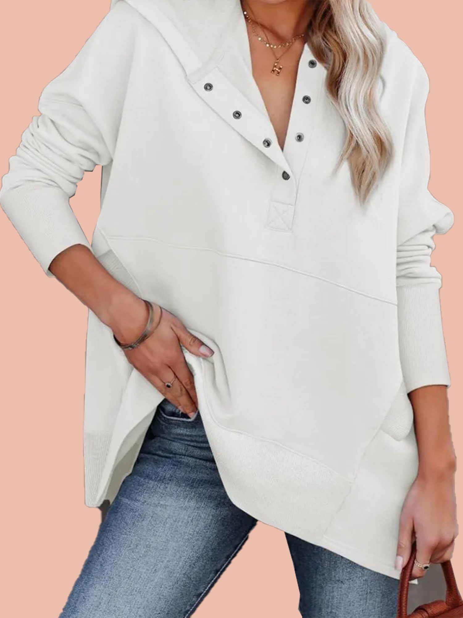 Women's Oversized Half Button Hoodie (Buy 2 Free Shipping) 