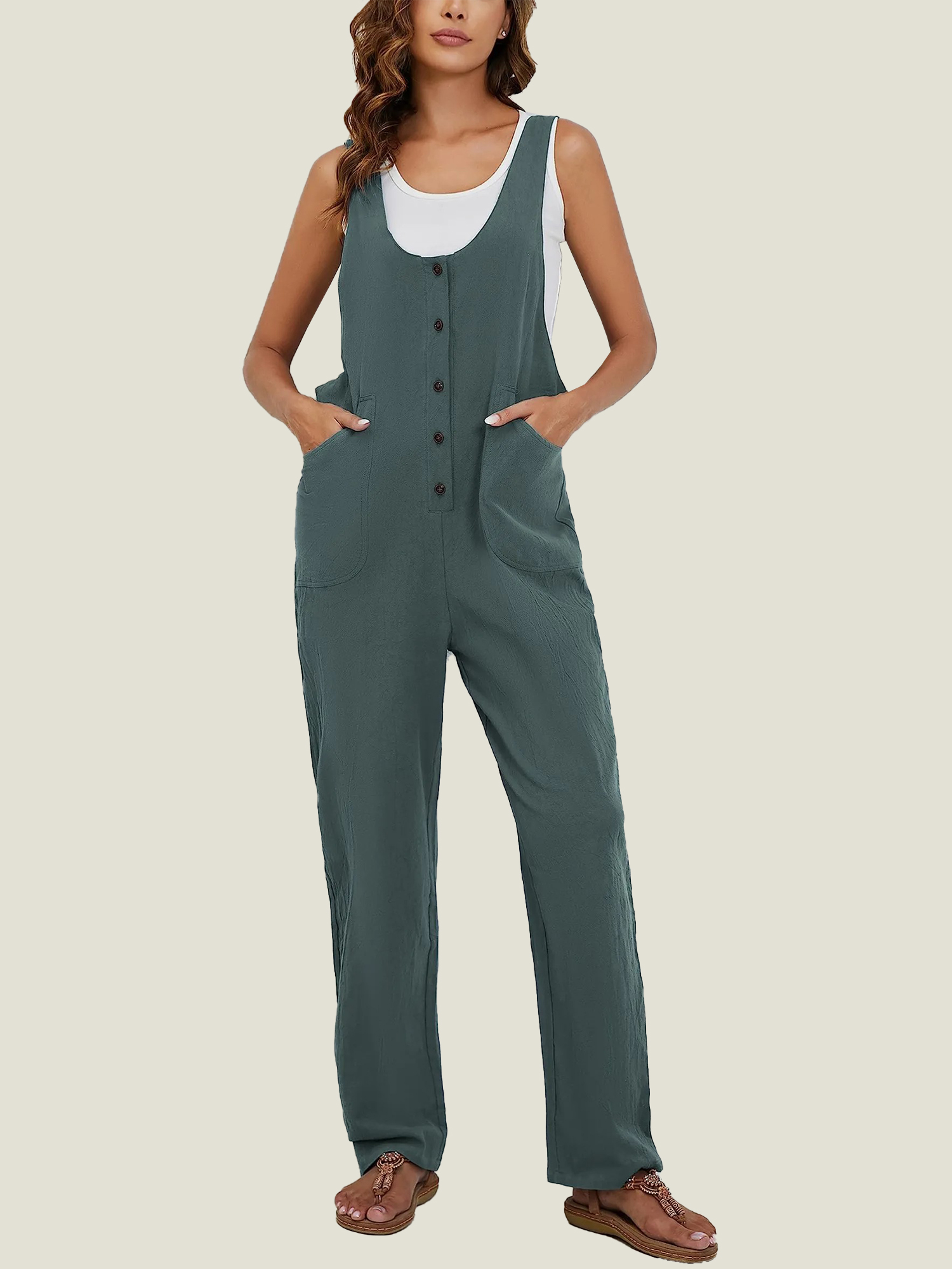 Women's Adjustable Straps Button Up Jumpsuit (Buy 2 Free Shipping)