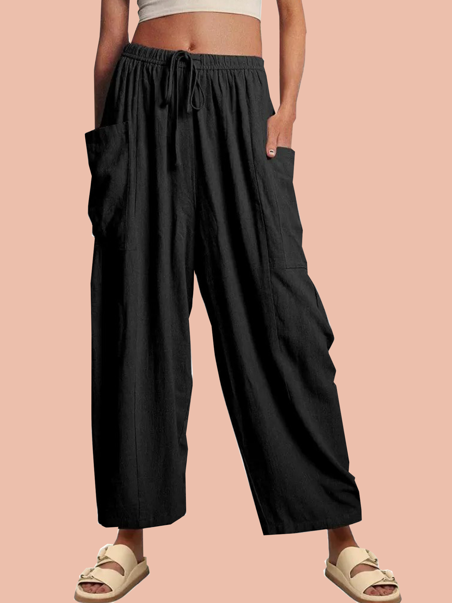 Women‘s Casual Linen Blend Palazzo Pants (Buy 2 Free Shipping) 