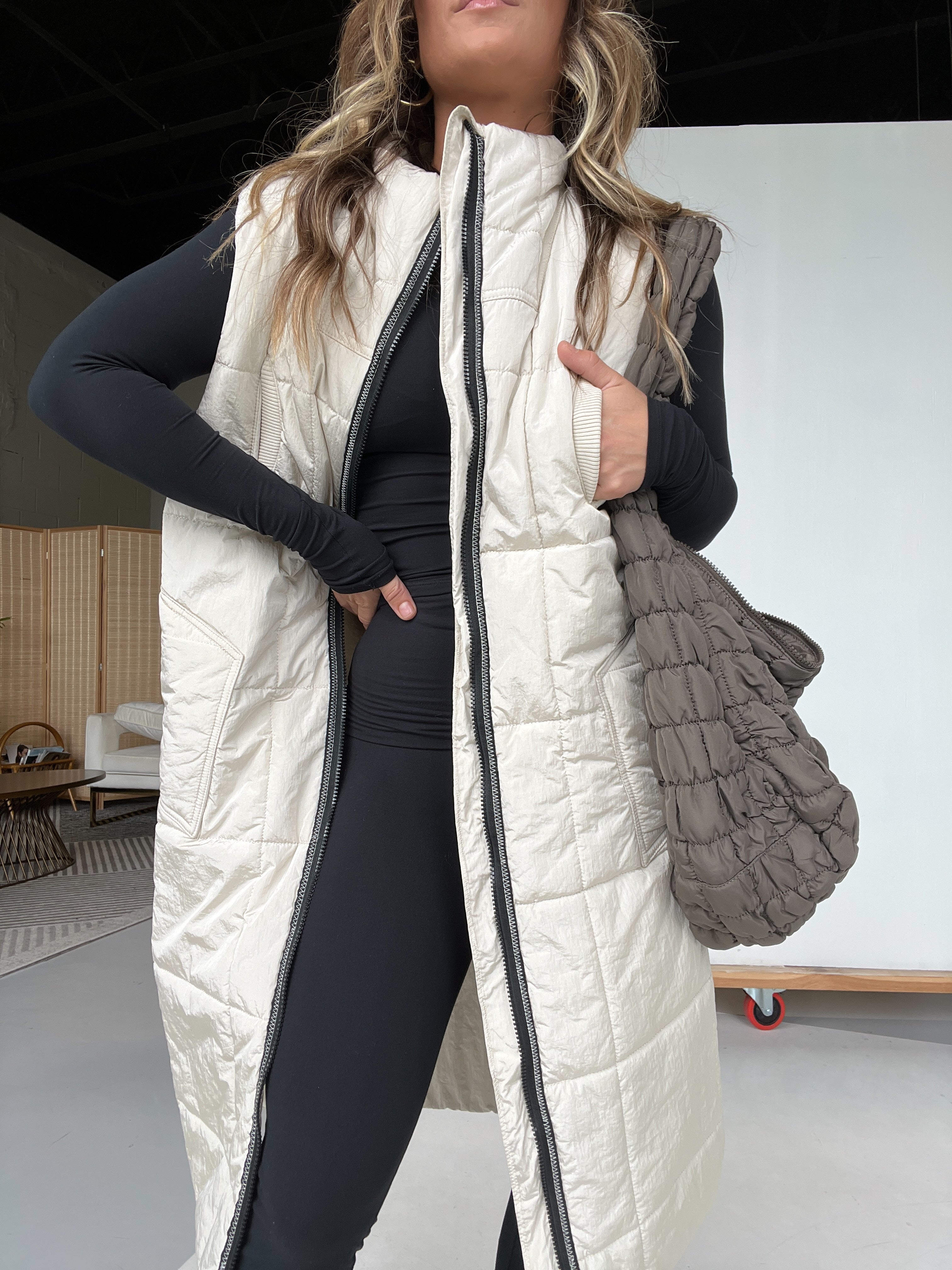 Long Puffer Vest With Bust Pockets (Buy 2 Free Shipping)
