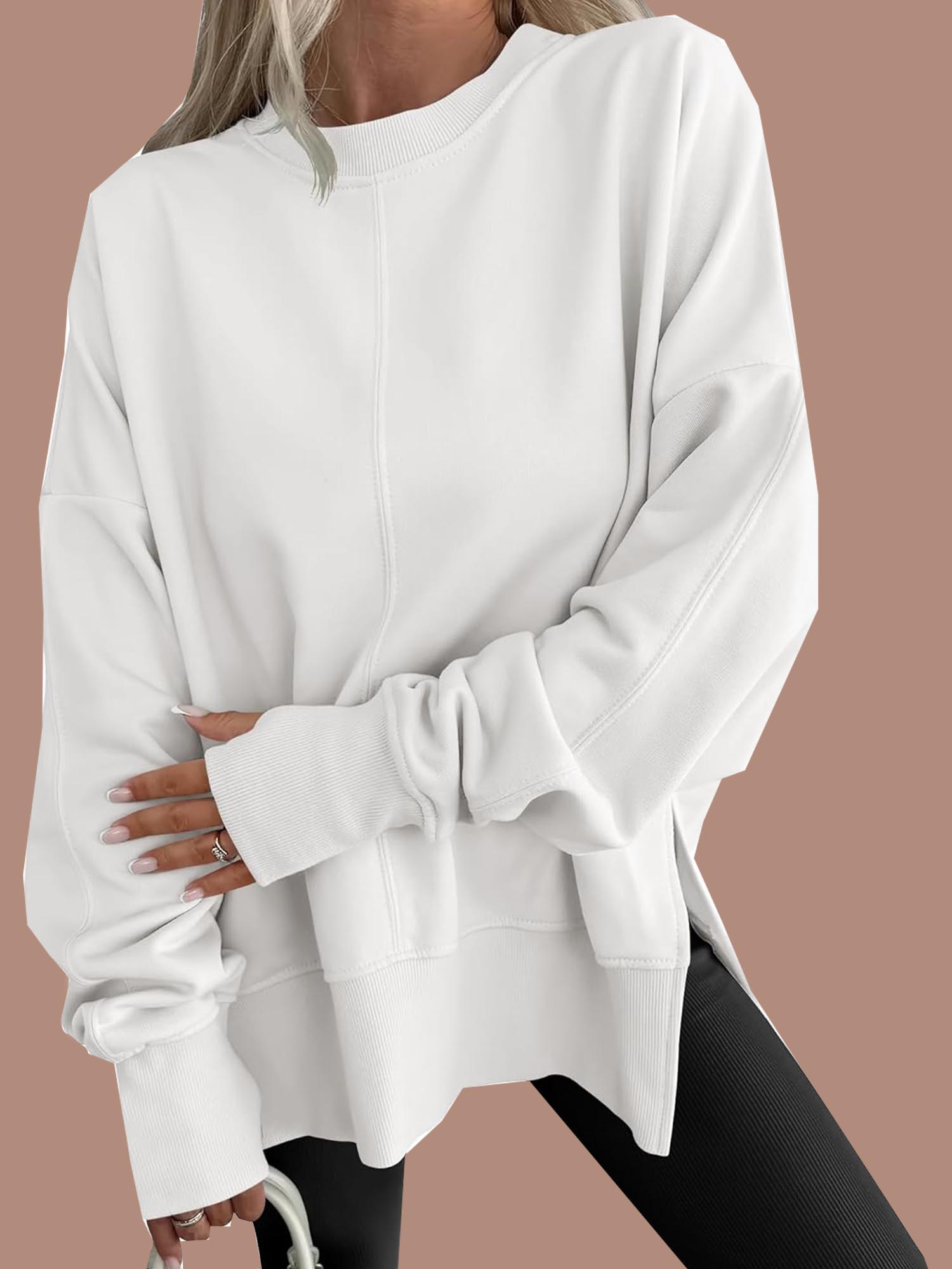 Women's Oversized Thumbhole Long Sleeve Side Slit Sweatshirt (Buy 2 Free Shipping)  