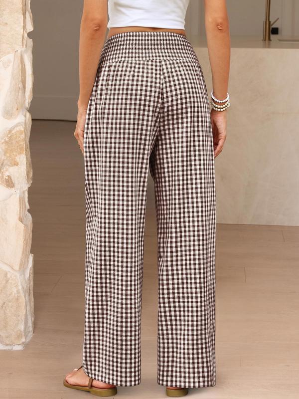 Women's High Waisted Gingham Palazzo Pants (Buy 2 Free Shipping)