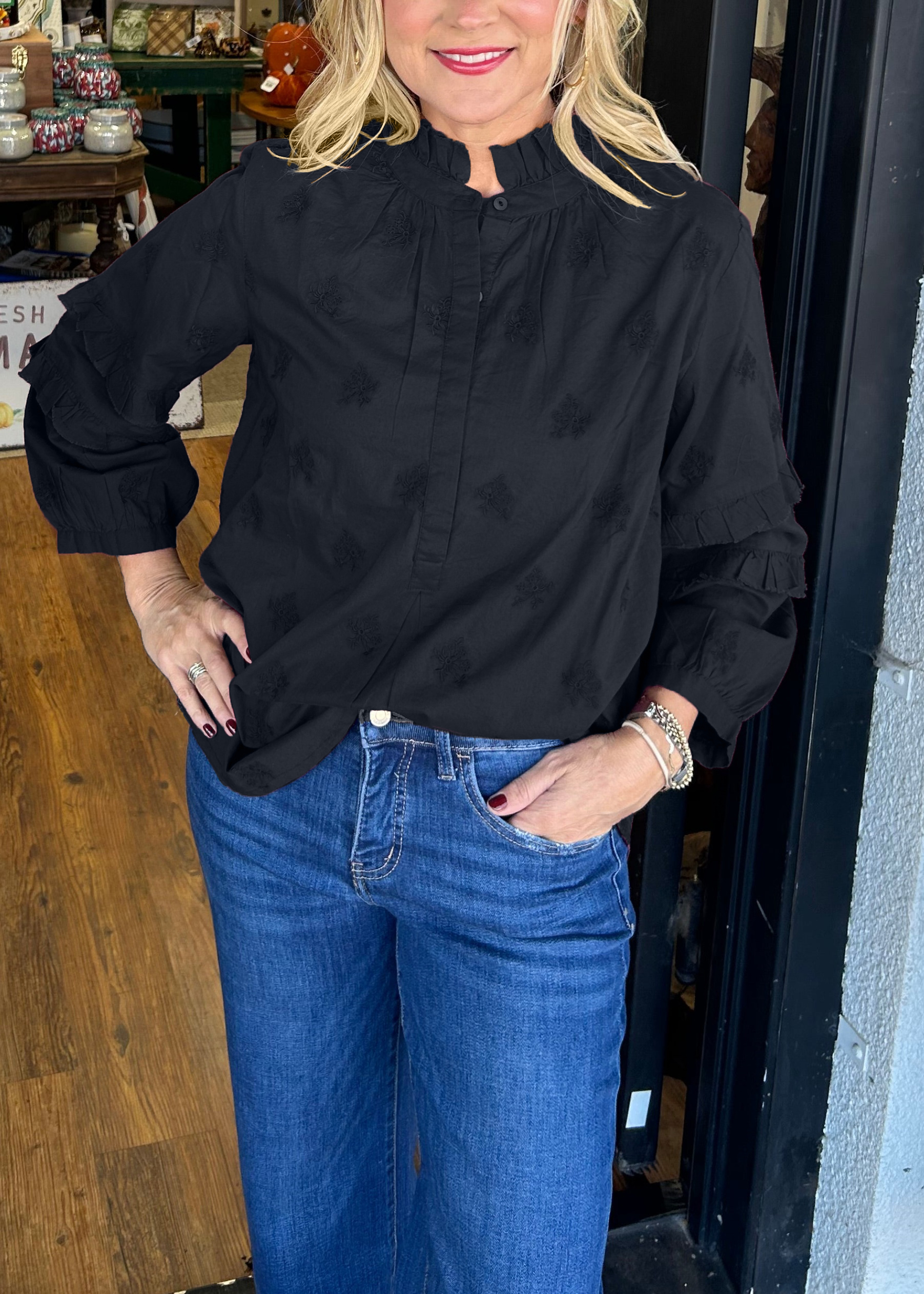 Strawberry Print Ruffle Sleeve Shirt (Buy 2 Free Shipping)