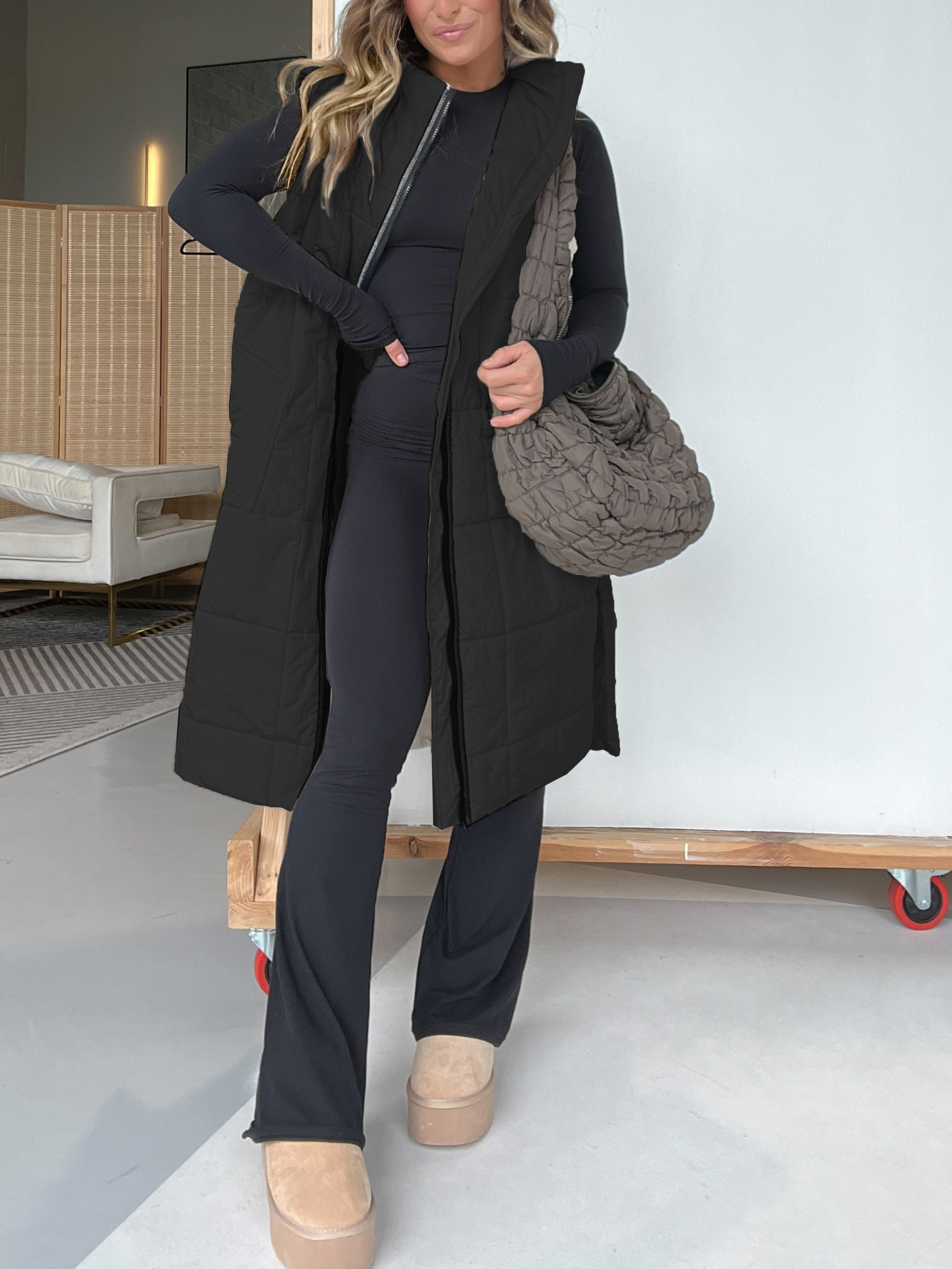 Long Puffer Vest With Bust Pockets (Buy 2 Free Shipping)