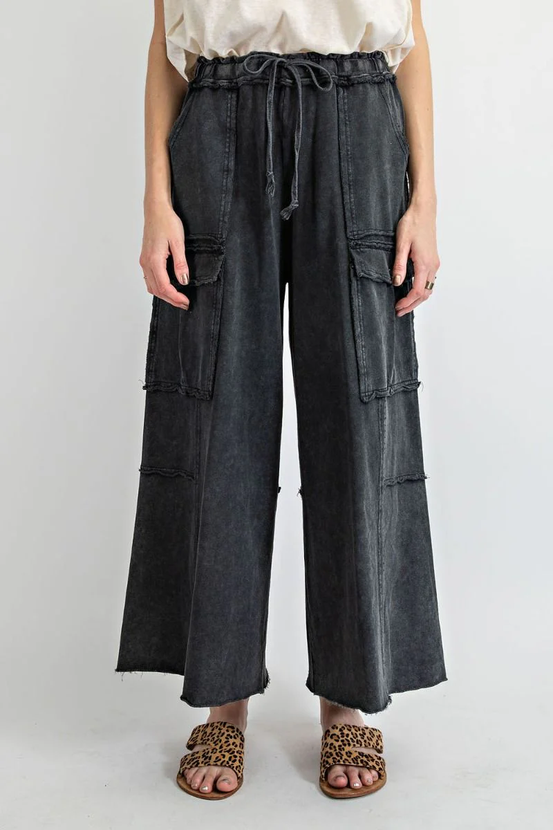 Mineral Washed Wide Leg Cargo Pant
