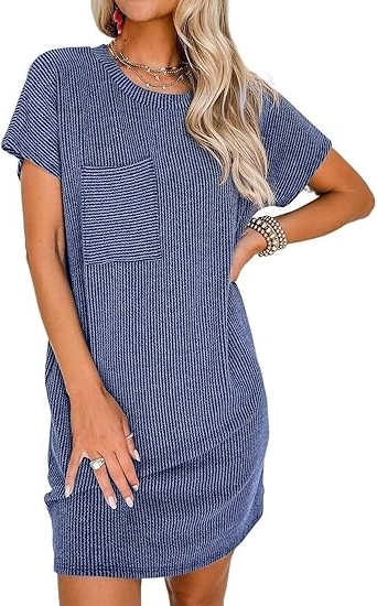 2024 New Ribbed Round Neck Pocket Dress (Buy 2 Free Shipping)