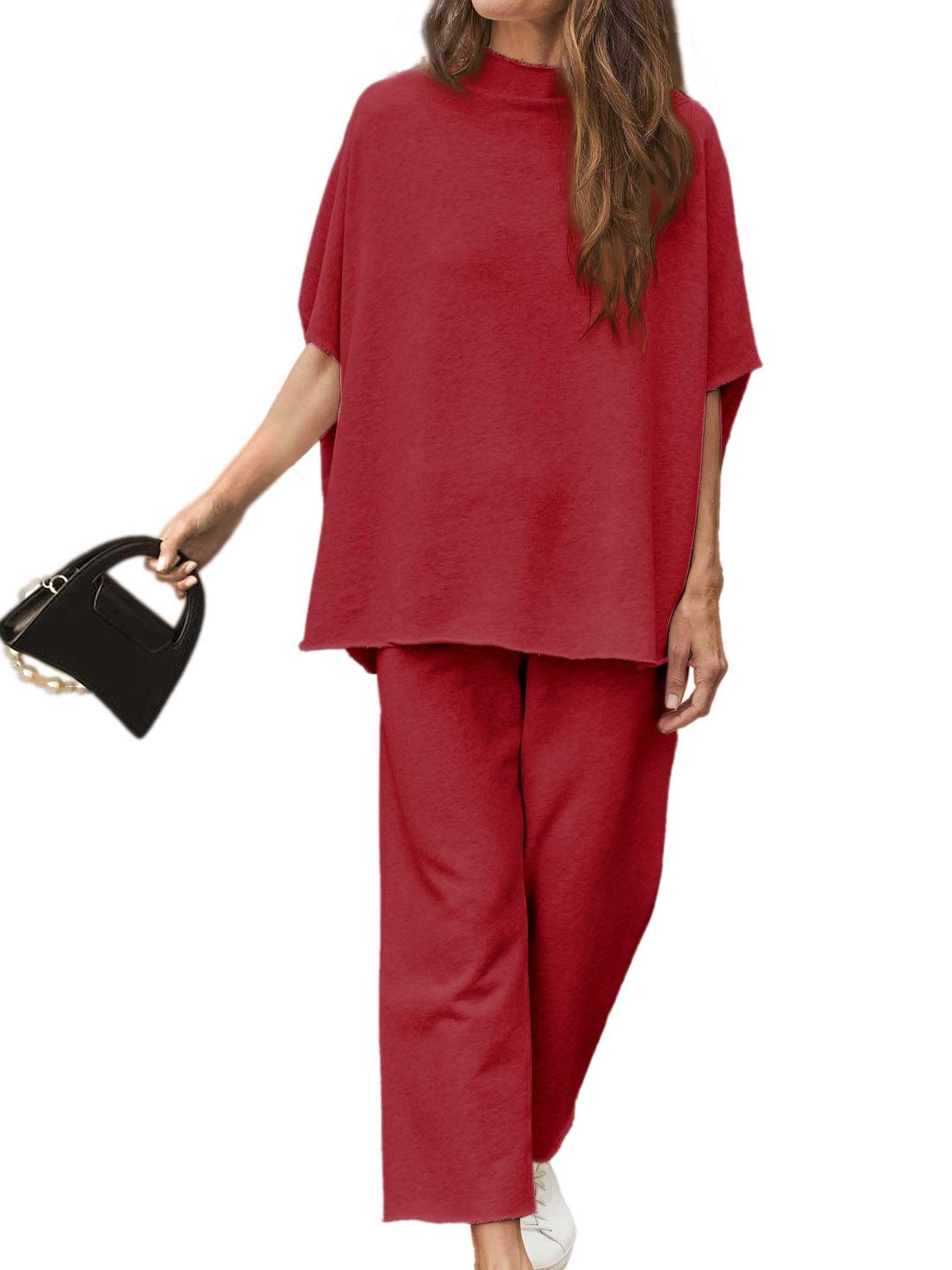 New Casual Batwing Sleeve Pullover Top and Wide Leg Set (Buy 2 Free Shipping)