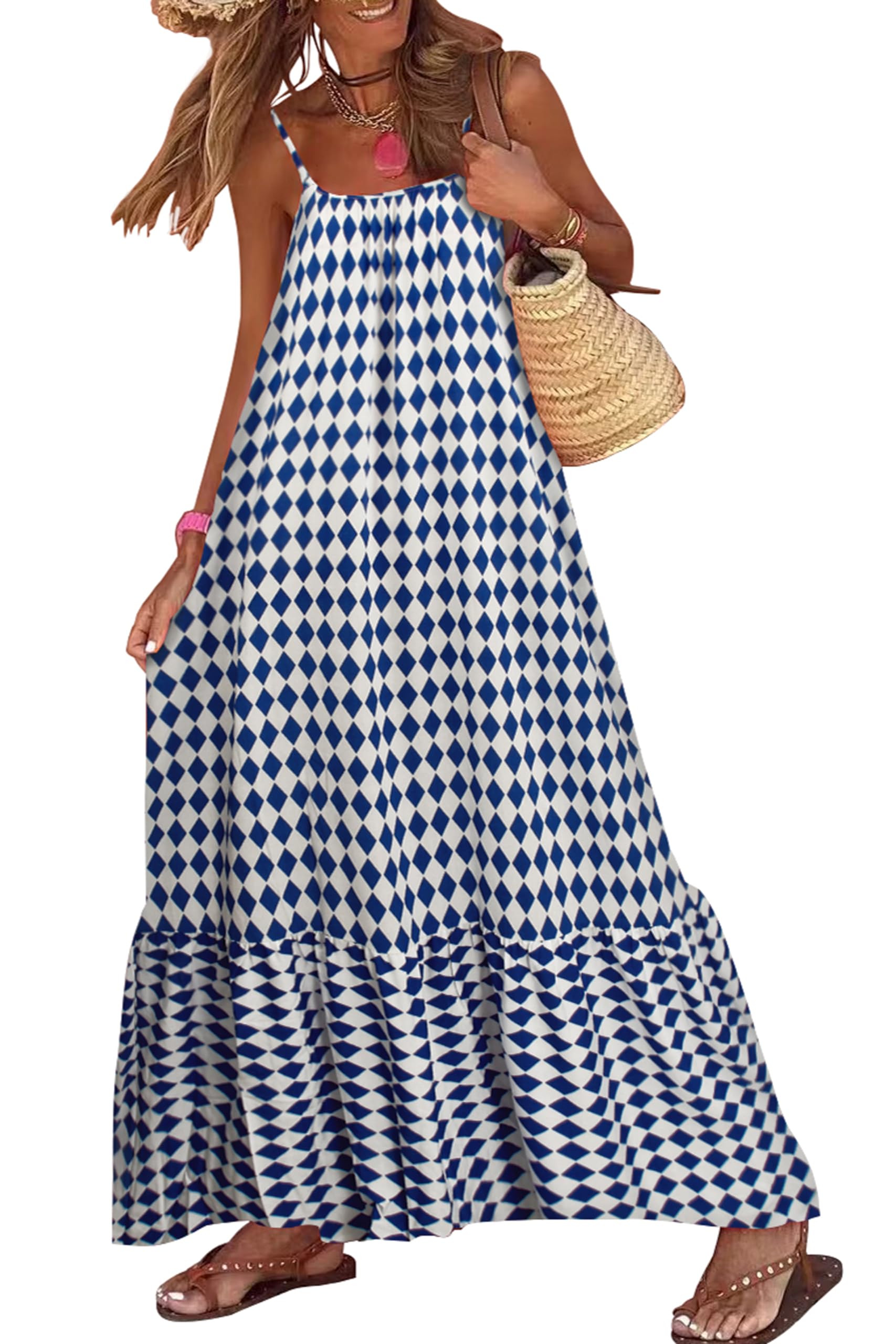 Women's Spaghetti Strap Ruffled Bohe Maxi Dress