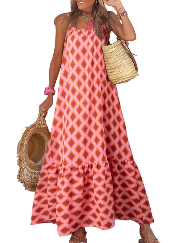 Women's Spaghetti Strap Ruffled Bohe Maxi Dress