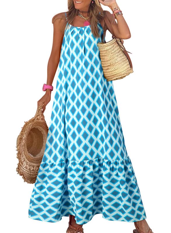 Women's Spaghetti Strap Ruffled Bohe Maxi Dress