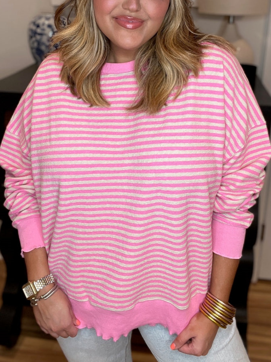 Striped Lettuce Edge Pullover  (Buy 2 Free Shipping)