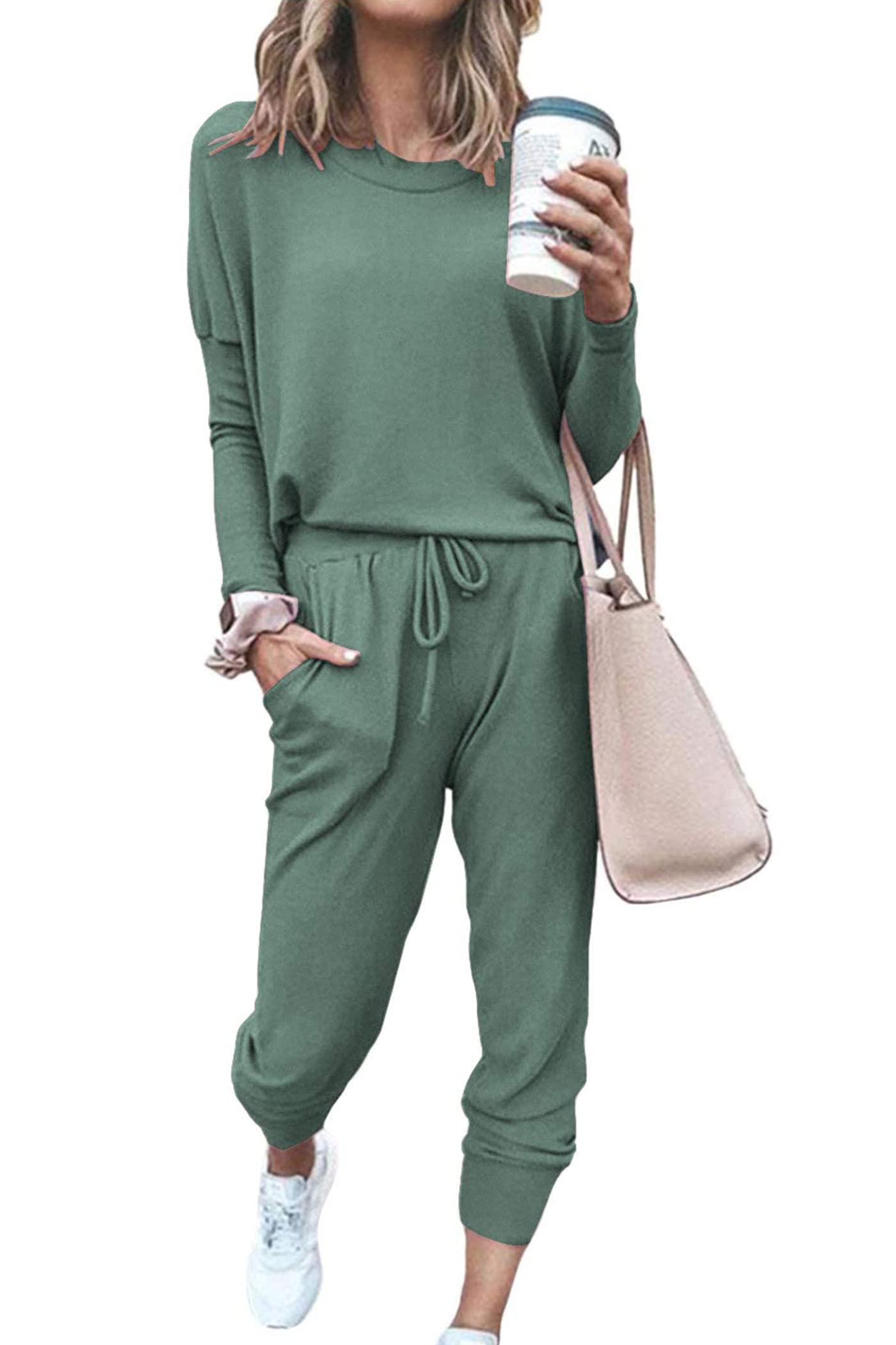 Fall Crewneck Pullover Tops And High Waisted Pants Lounge Set (Buy 2