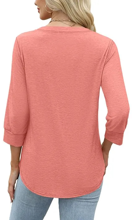 ✨Women's 3/4 Sleeve Henley Button V neck Tops (Buy 3 free shipping)