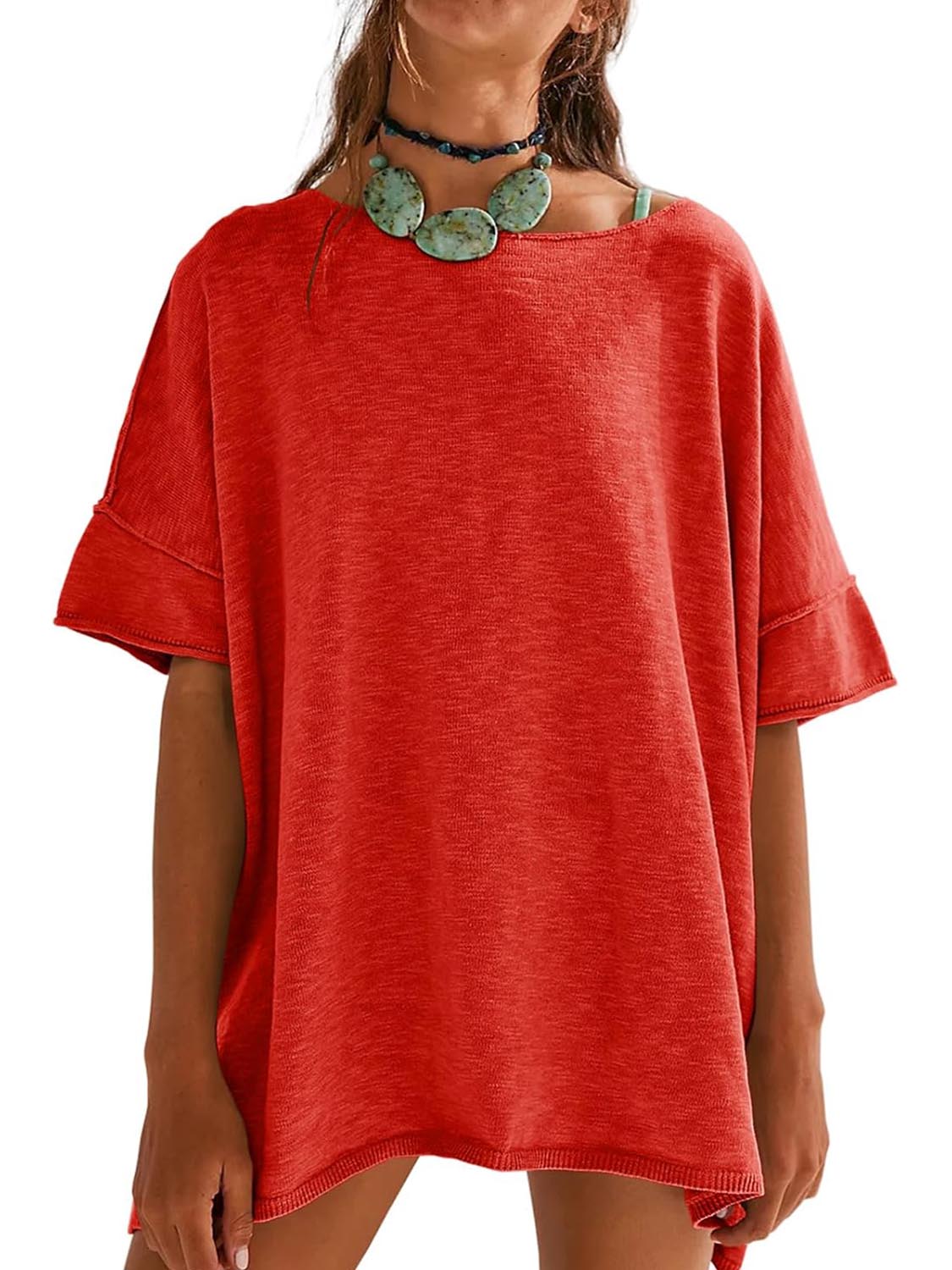 Women's Oversized Casual Summer Crew Neck Side Slit T Shirts (Buy 3 Free Shipping)